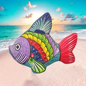 Mexican Talavera Clay Pottery Hand Painted Fish Decor Art Ocean 9.5” X 5” x 7"H
